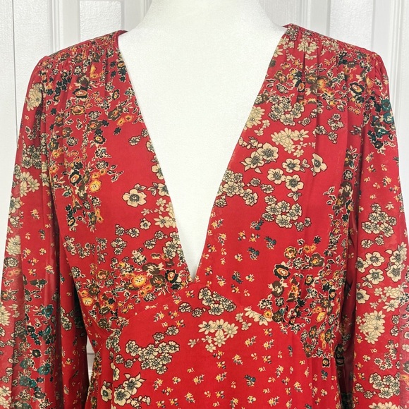 NWT Baltic Born Red Multi Floral Tiered Deep V-Neck Bowman Maxi Dress XL - Picture 2 of 16